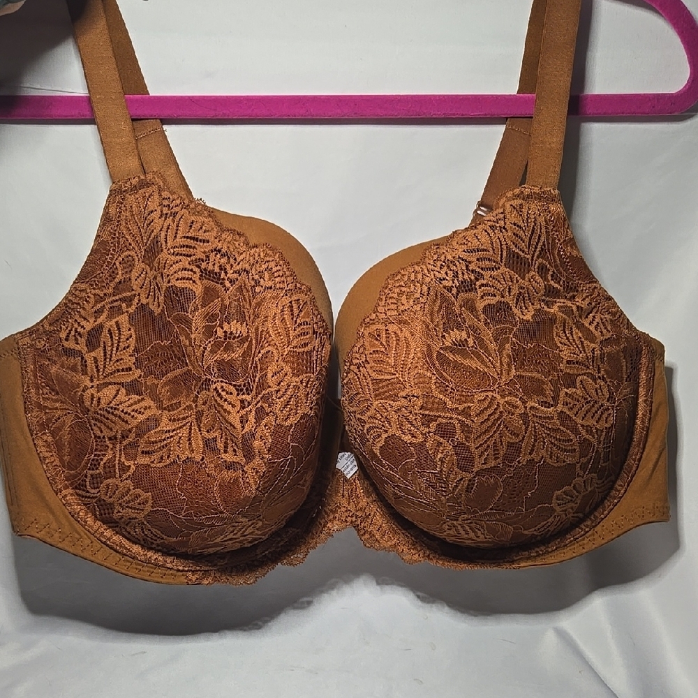 Brown Full-Coverage Bra with Lace Detail